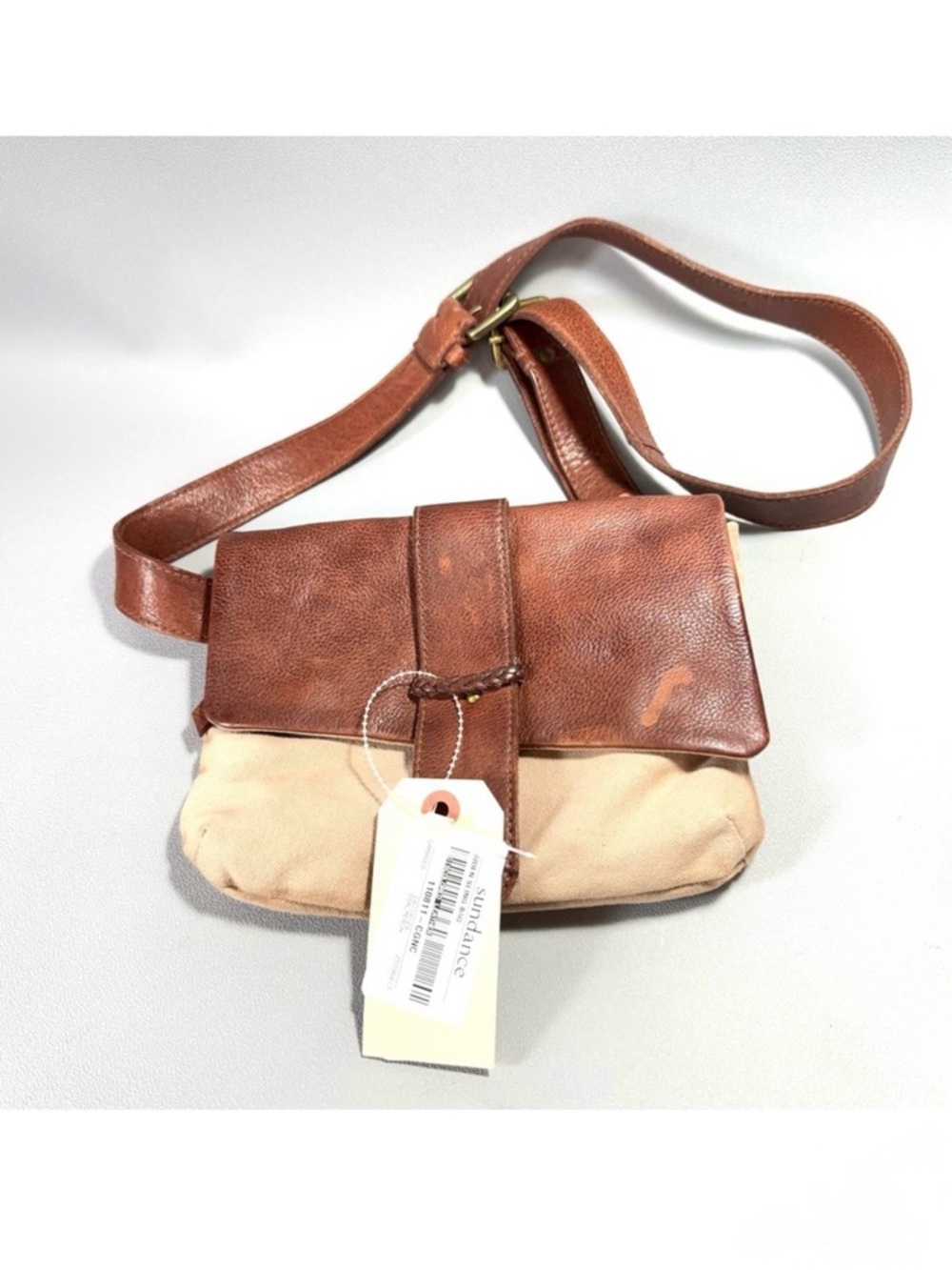SUNDANCE Amsterdam Heritage Auden Brown Leather & Cream Distressed Sling Bag